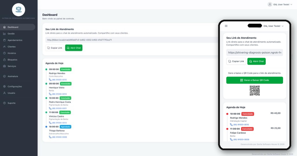 TikBot Agenda e Link de Atendimento (Desktop & Mobile)