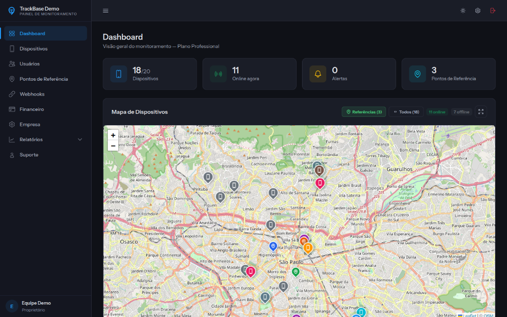 TrackBase Dashboard (Escuro)